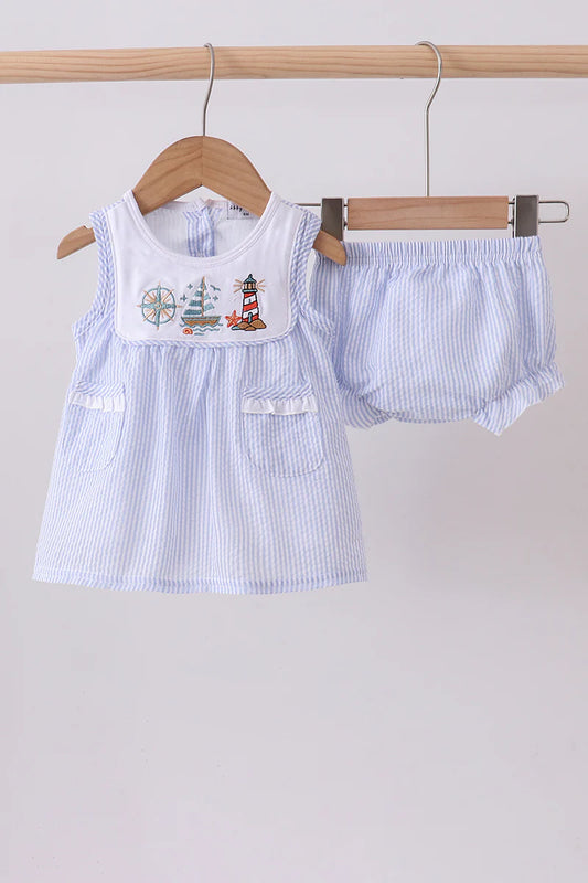 Blue Sailboat Bloomer Set