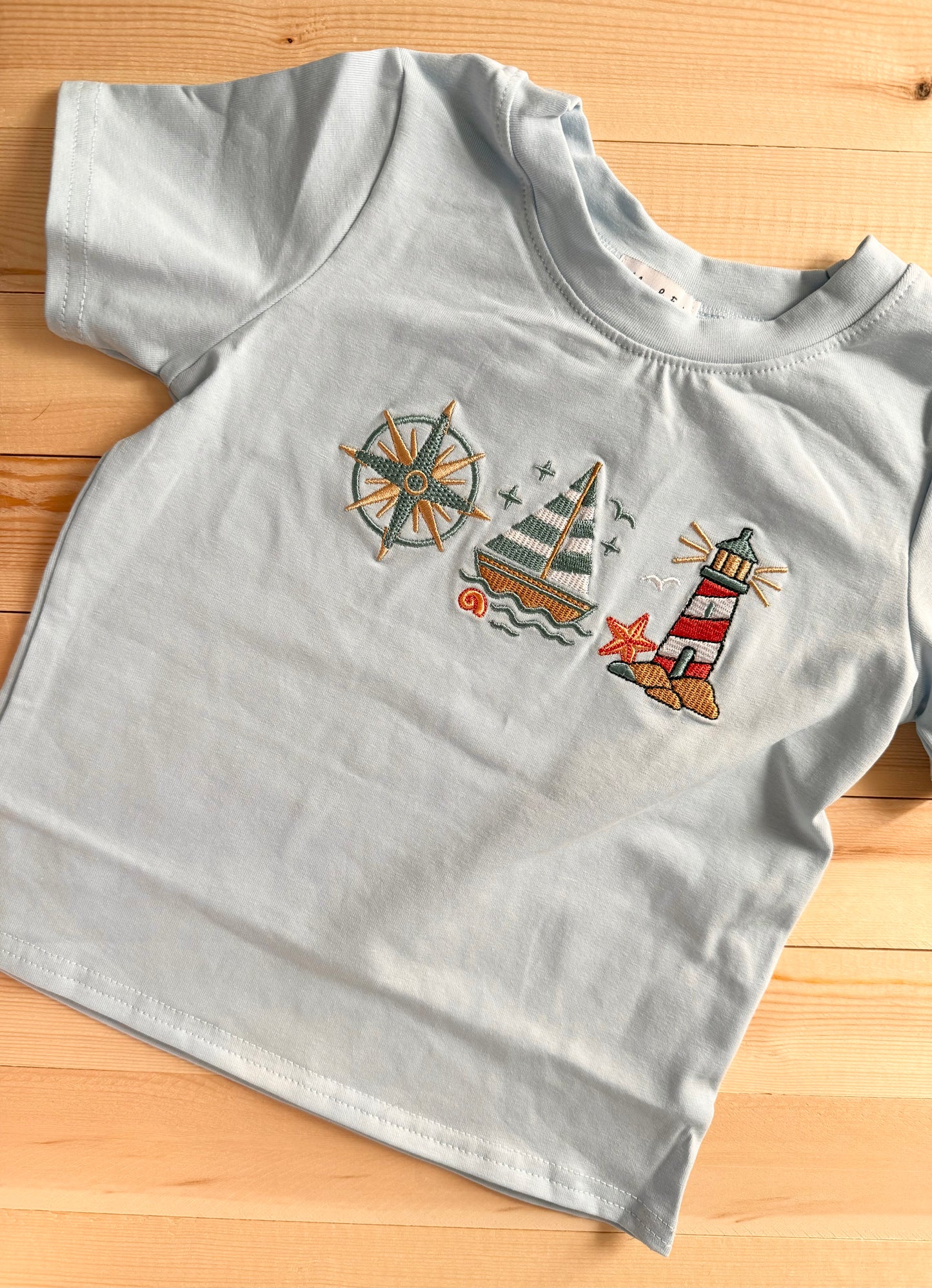 Blue Sailboat Embroidered Tee