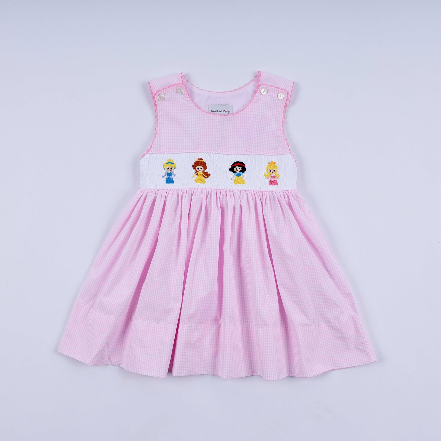 Pink princess hand smocked plaid dress