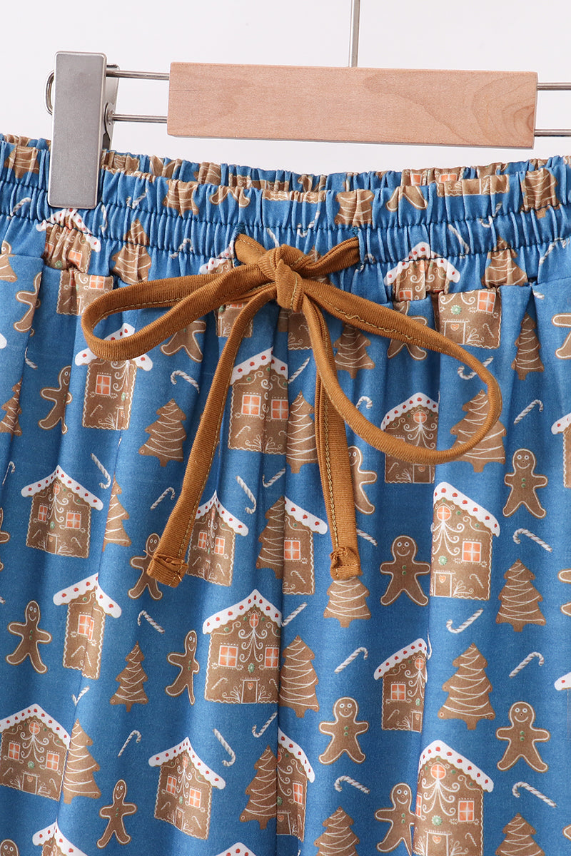 Navy gingerbread print dad pajamas pants