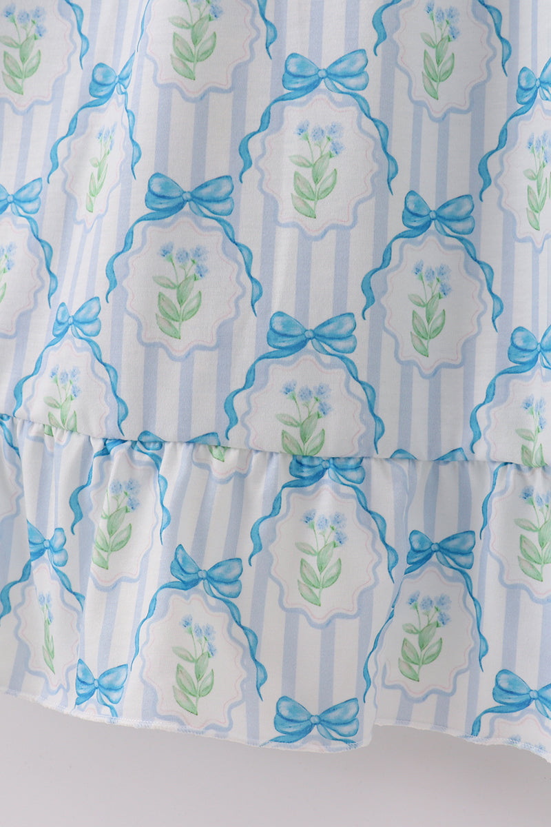 Blue floral bow tie strap mom dress