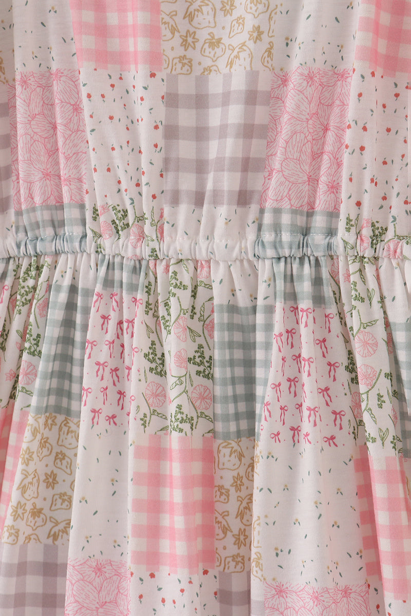 Pastel patchwork garden print tiered mom dress