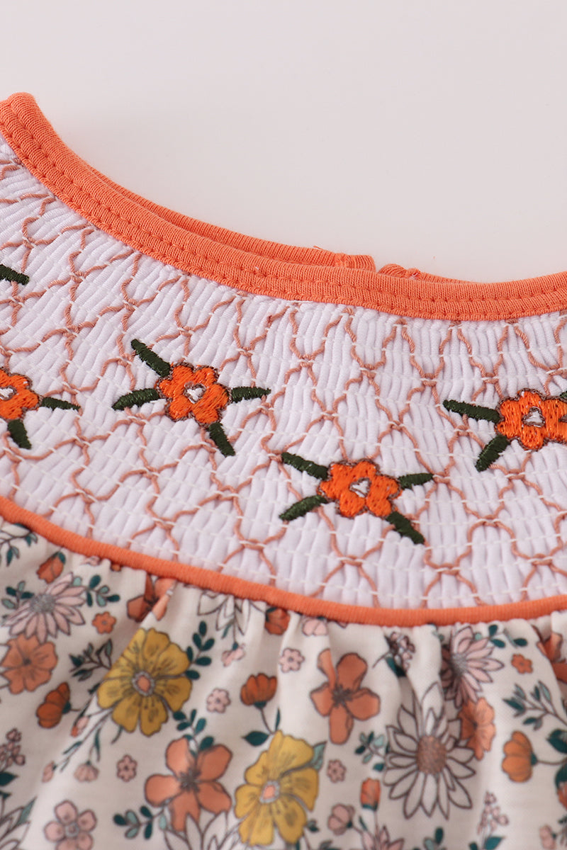 Floral embroidery smocked bloomer set