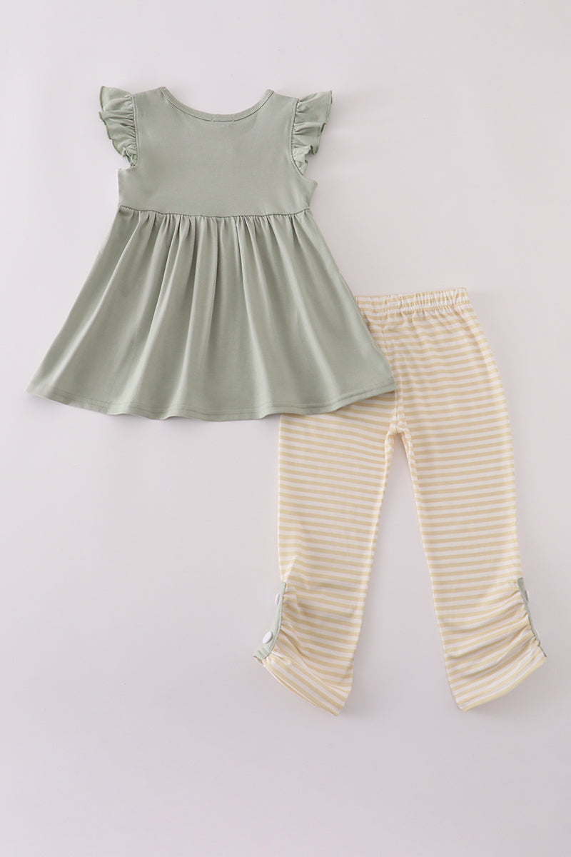 Puppy embroidery smocked ruffle pants set