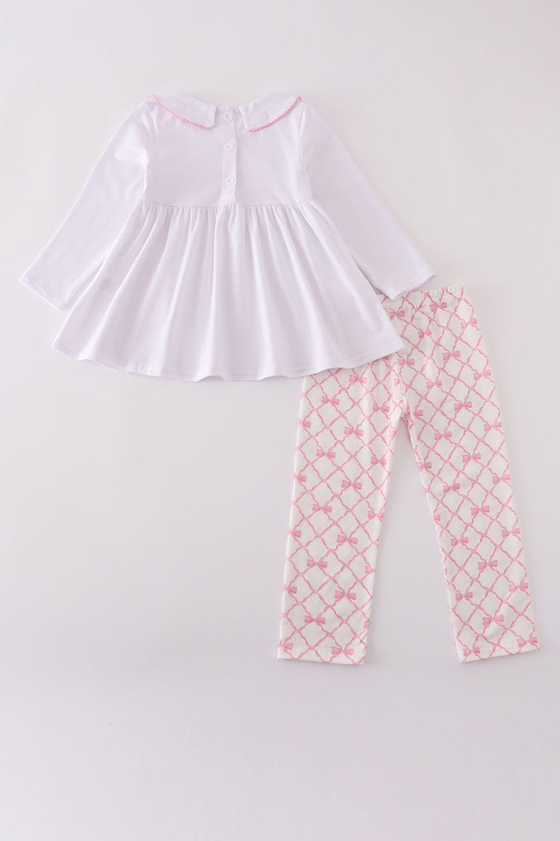 Pink bow smocked pants set