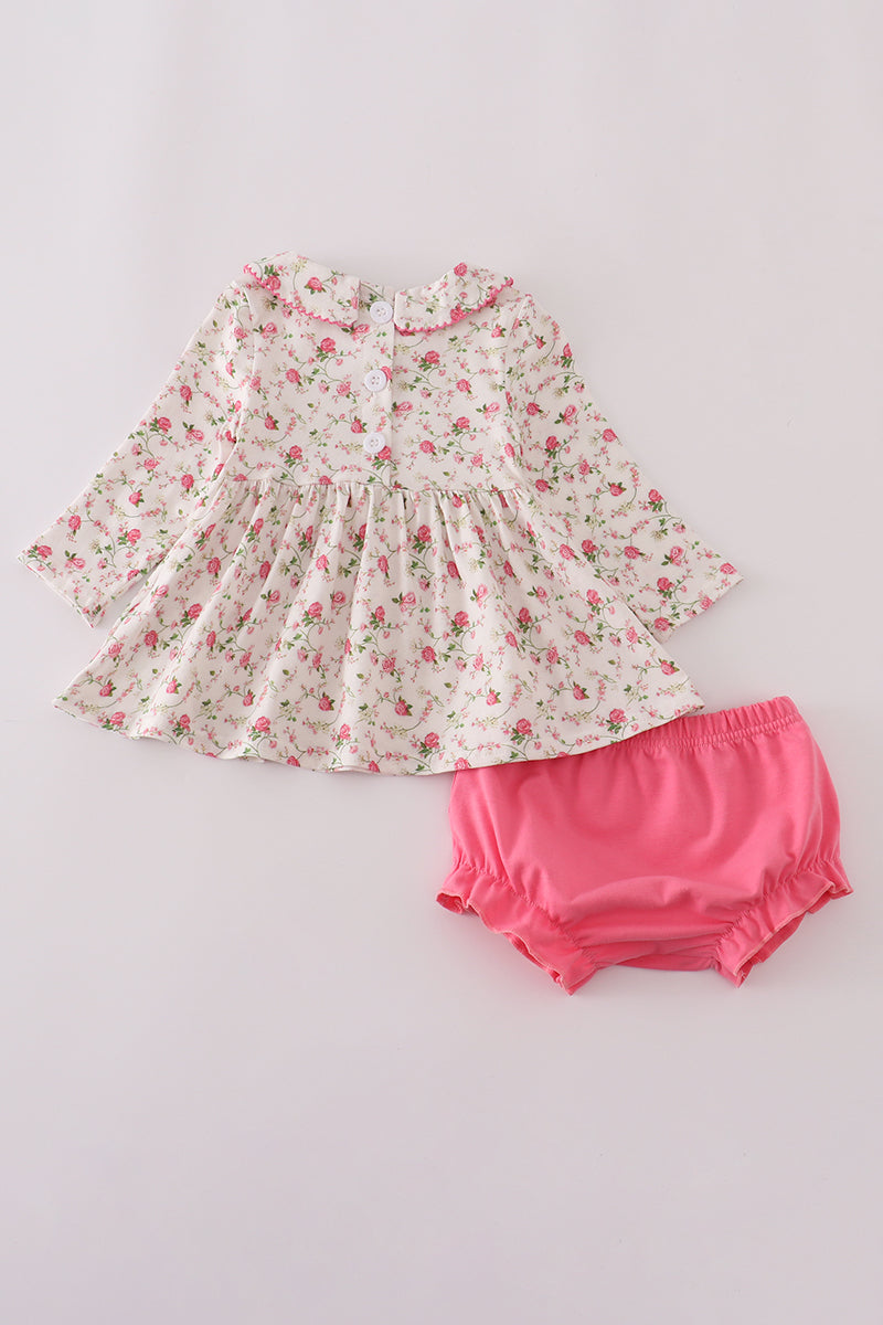 Pink rose hand smocked bloomer set