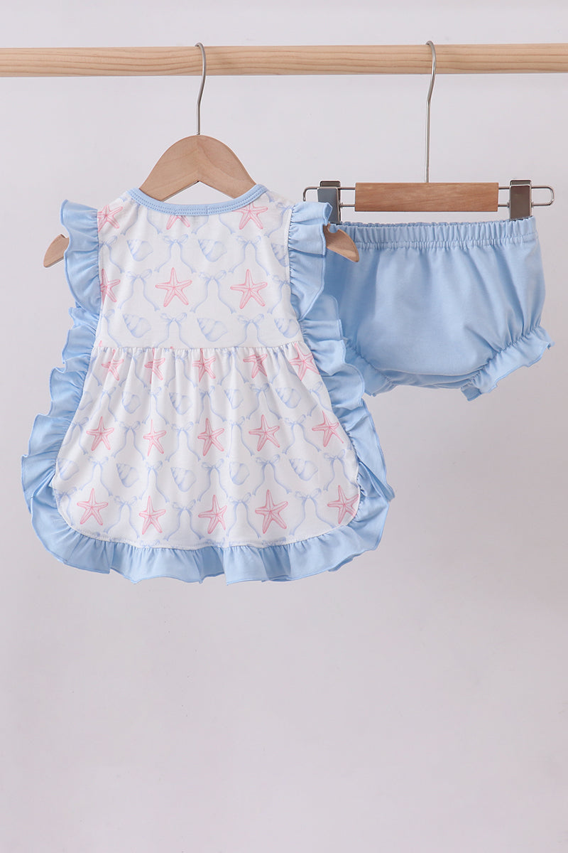 Blue starfish shell ruffle bloomer set