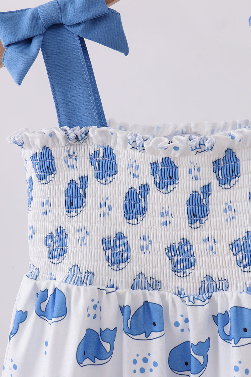 Blue whale smocked ruffle mom&me dress – Honey Bear Company