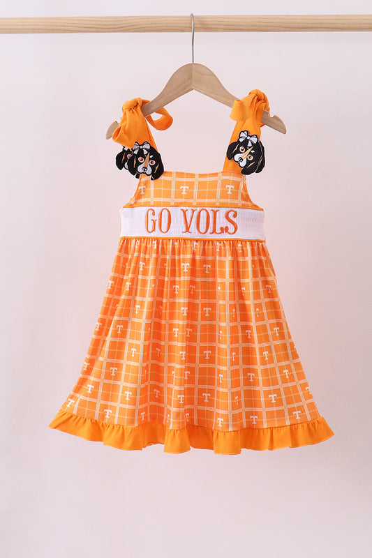 Orange Tennessee go vols embroidery plaid dress