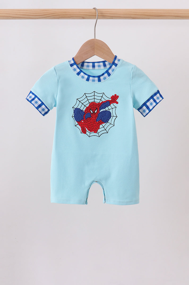 Blue character embroidery romper