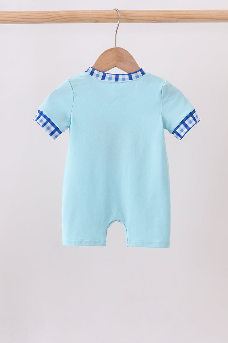 Blue character embroidery romper