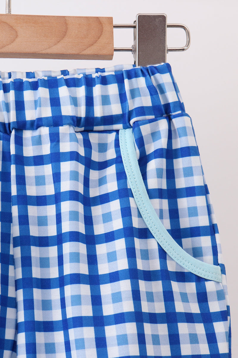 Blue character embroidery pants set