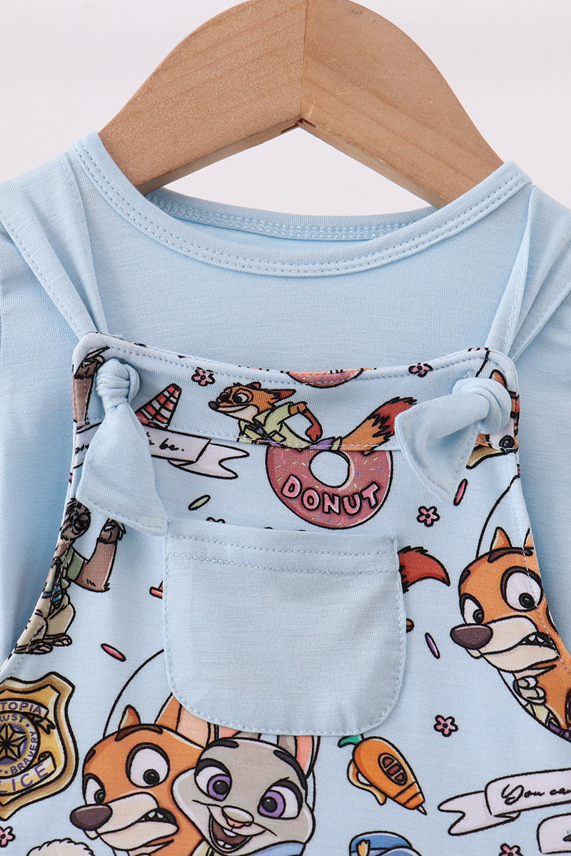 Blue character bamboo romper set