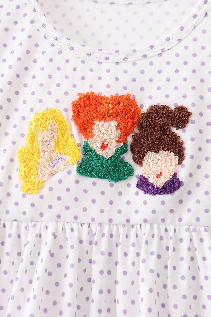 Purple Hocus pocus french knot ruffle pants set