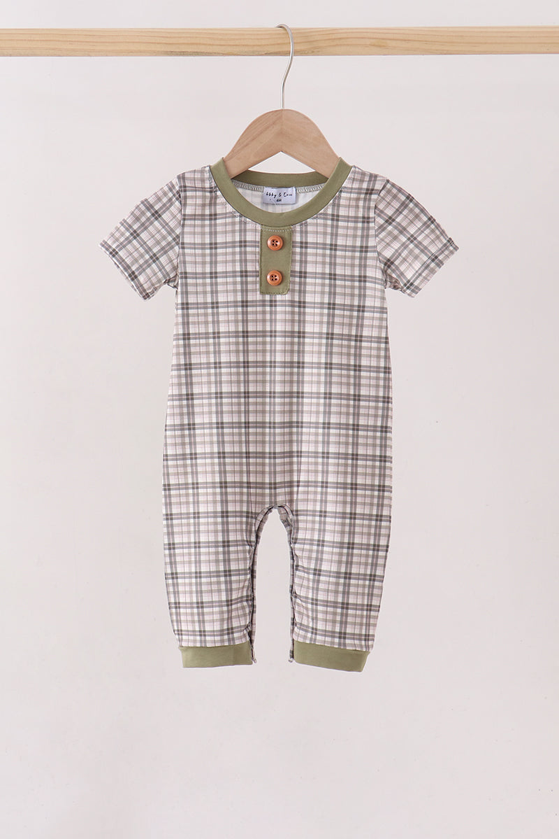 Oat Olive Plaid Romper
