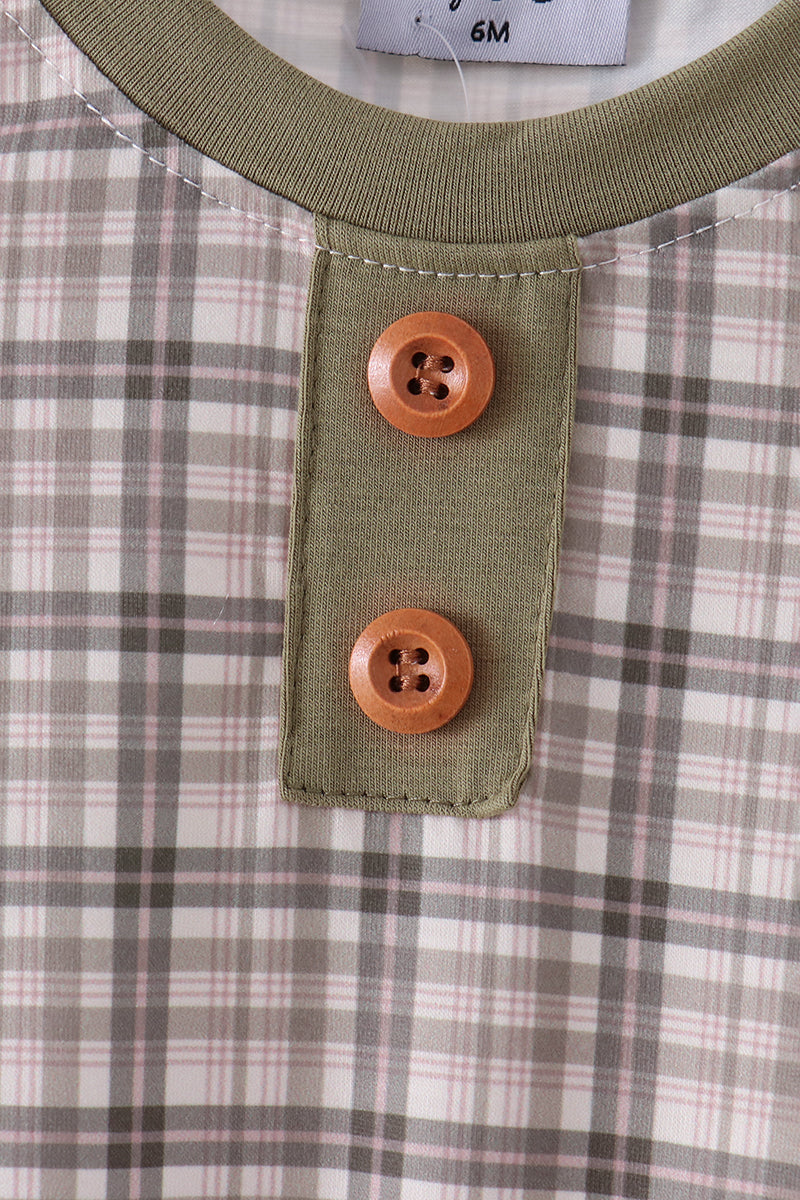 Oat Olive Plaid Romper