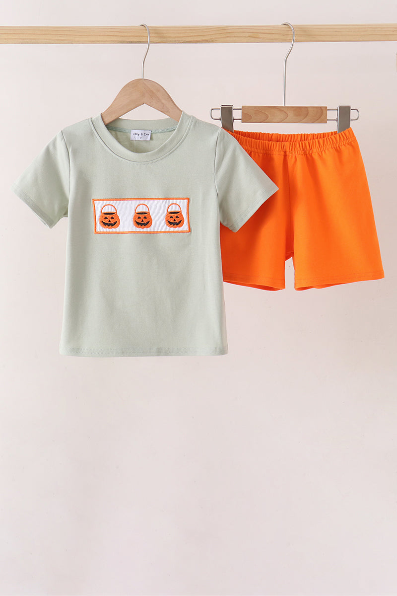 Green Pumpkin Smocked Shorts Set