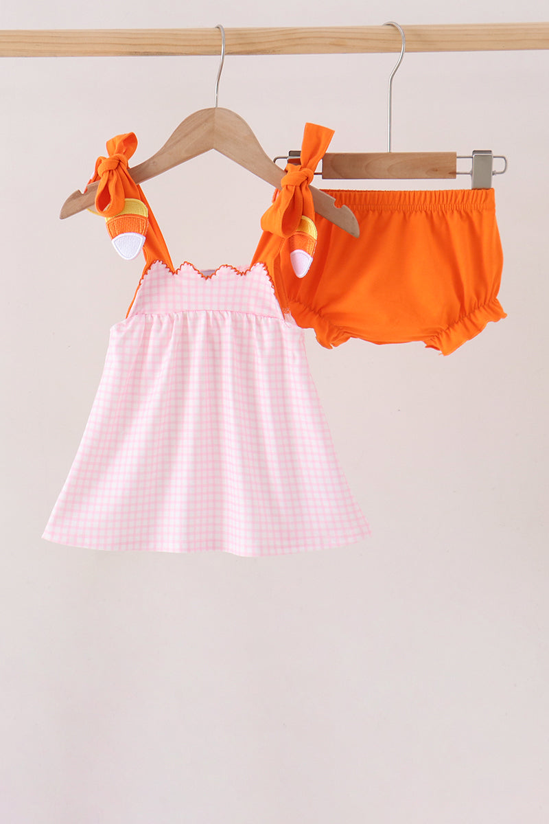 Pink Gingham Candy Corn Bloomer Set