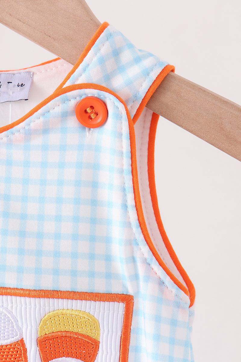 Blue Gingham Candy Corn Embroidery Bubble