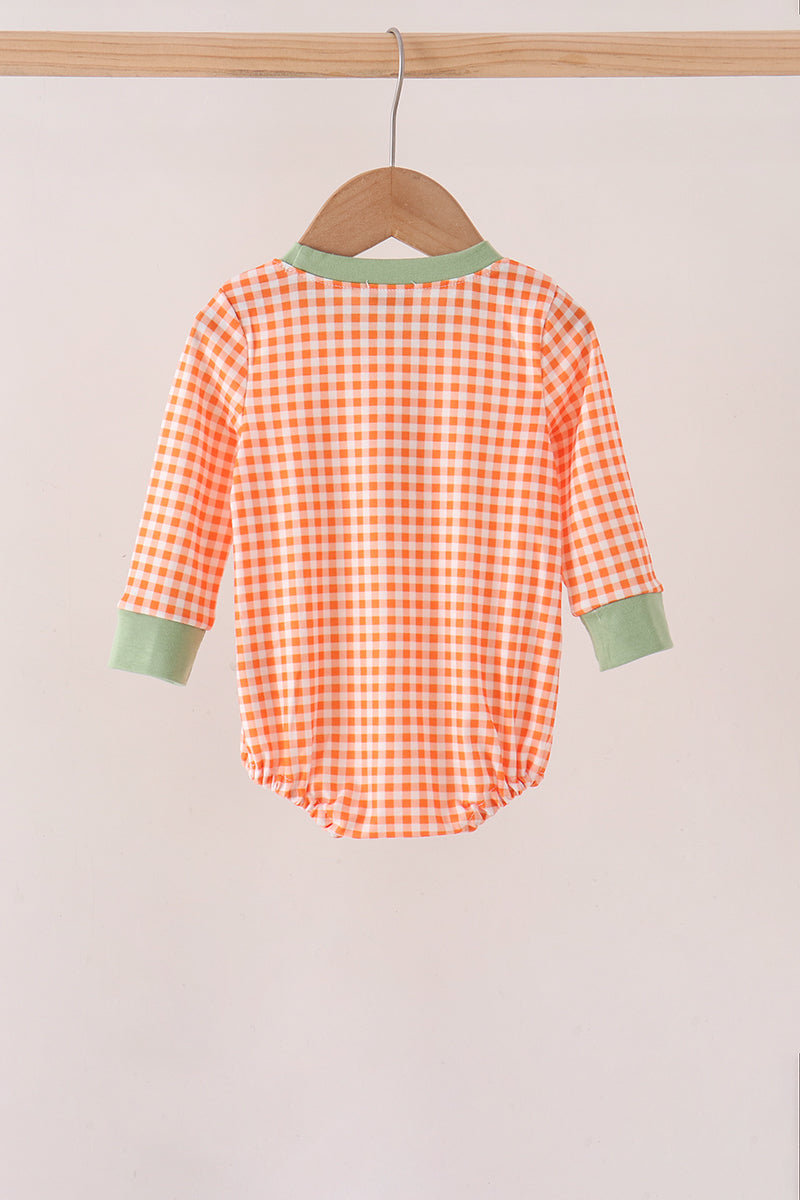 Orange pumpkin embroidery gingham bubble