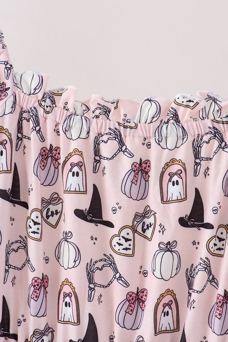 Pink Spooky print ruffle tiered mom dress