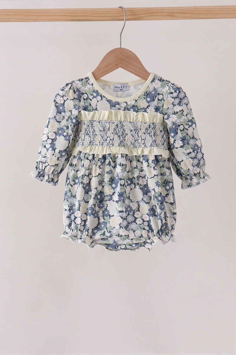 Vintage Floral Smocked Ruffle Bubble