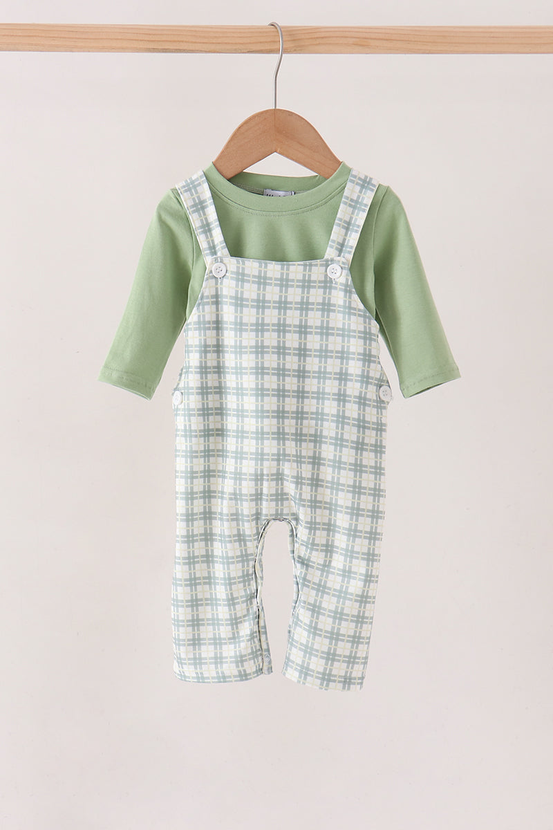 Sage plaid 2pc romper set