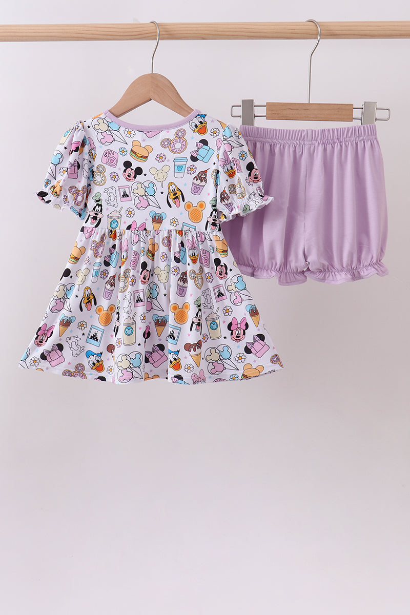 Purple character print bamboo bloomer set