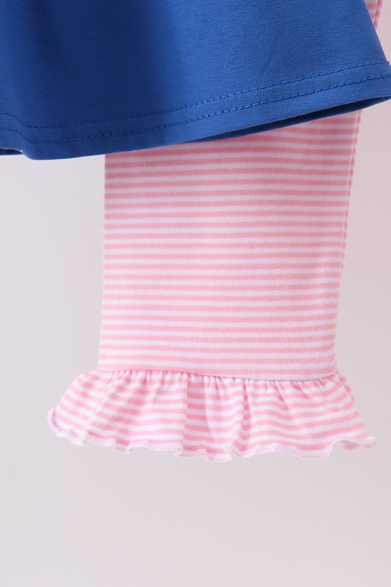 Royal blue puppy pumpkin embroidery pants set