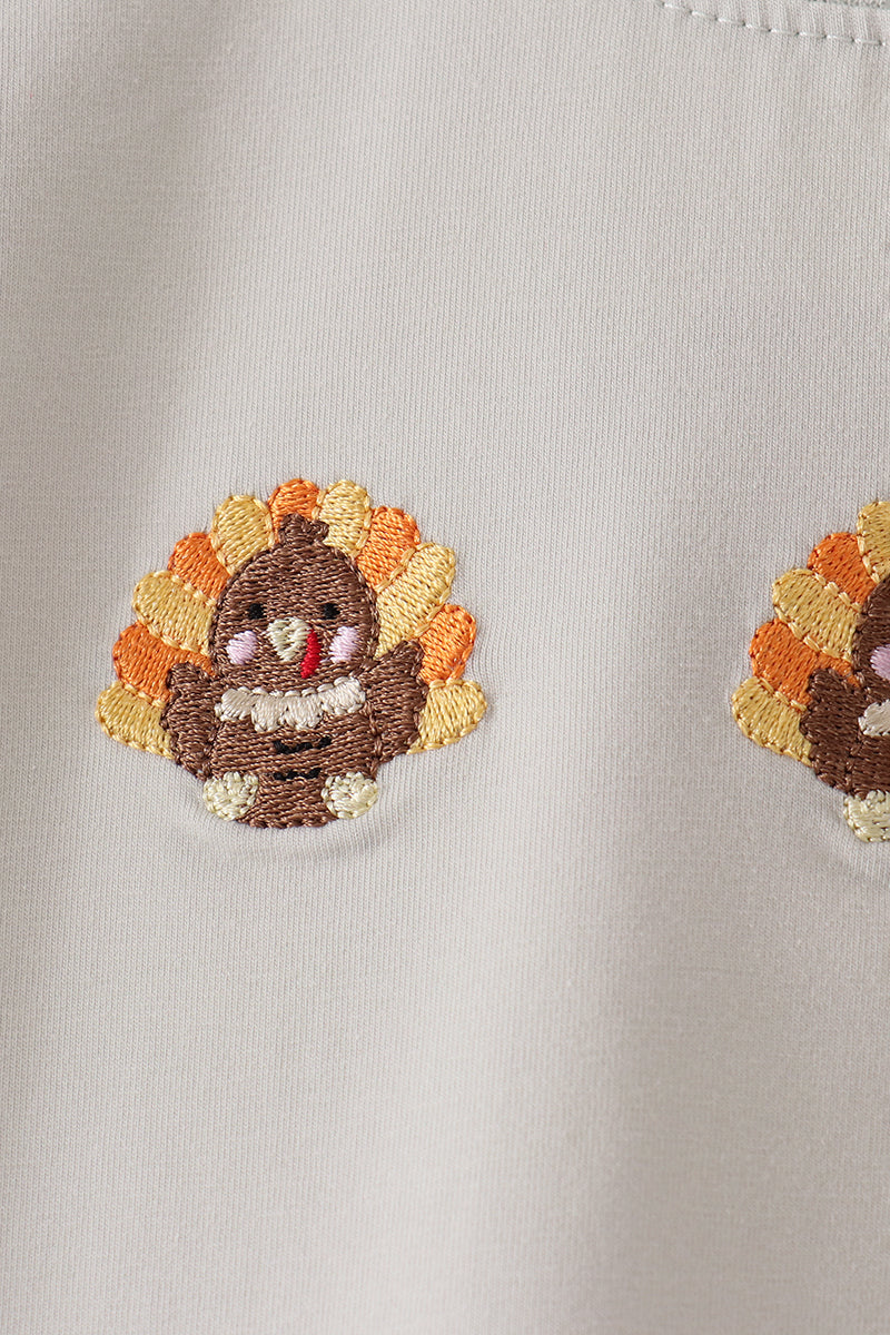 Green turkey embroidery gingham pants set