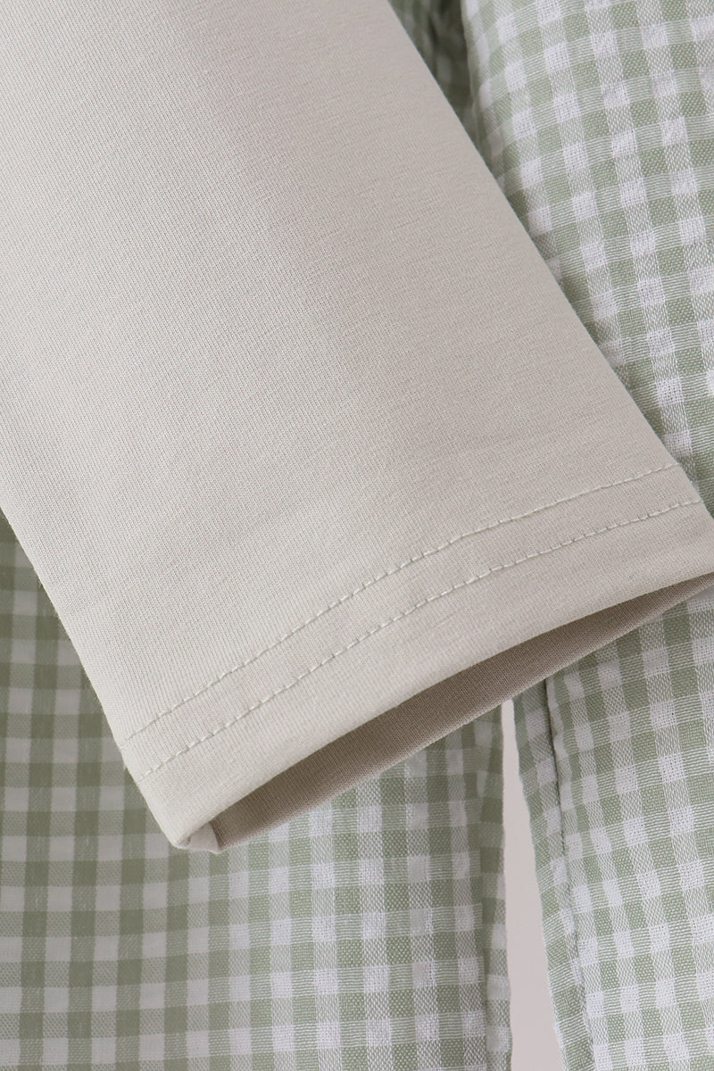 Green turkey embroidery gingham pants set