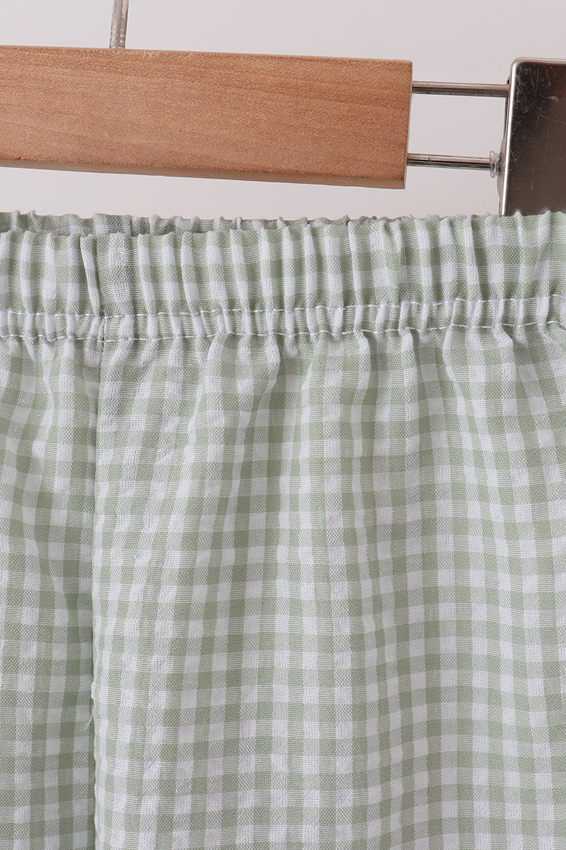 Green turkey embroidery gingham pants set