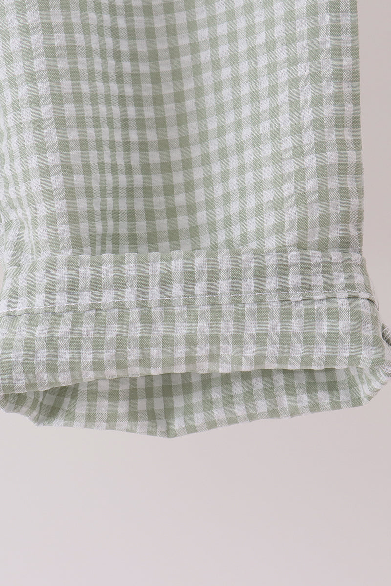Green turkey embroidery gingham pants set