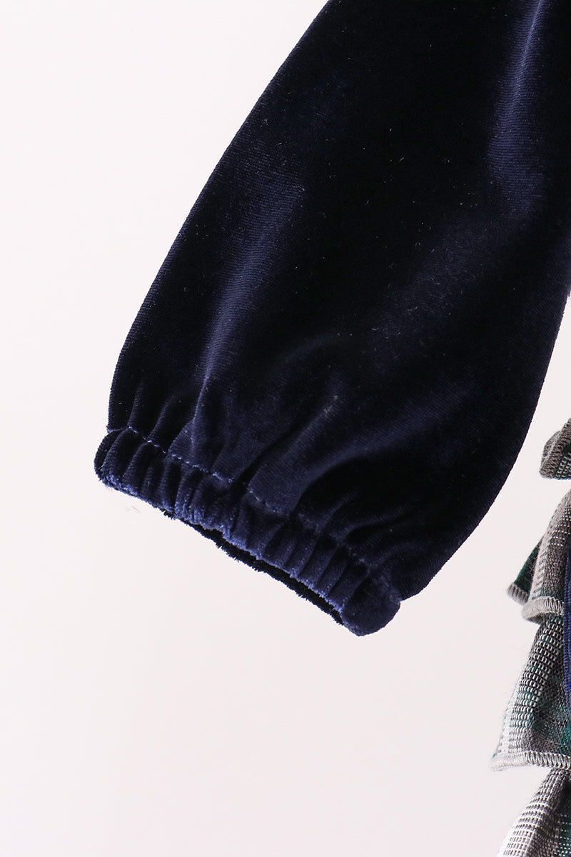 Navy plaid ruffle bubble