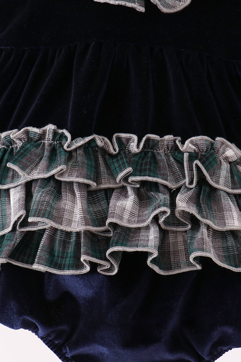 Navy plaid ruffle bubble