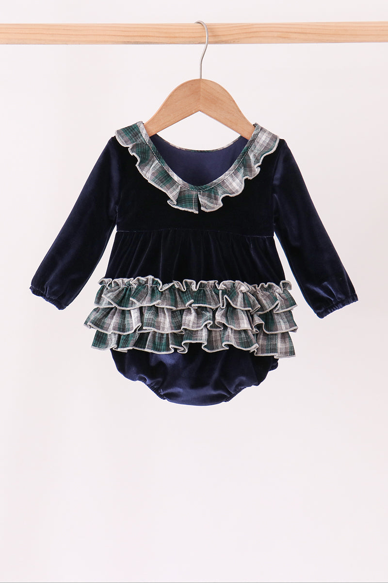 Navy plaid ruffle bubble