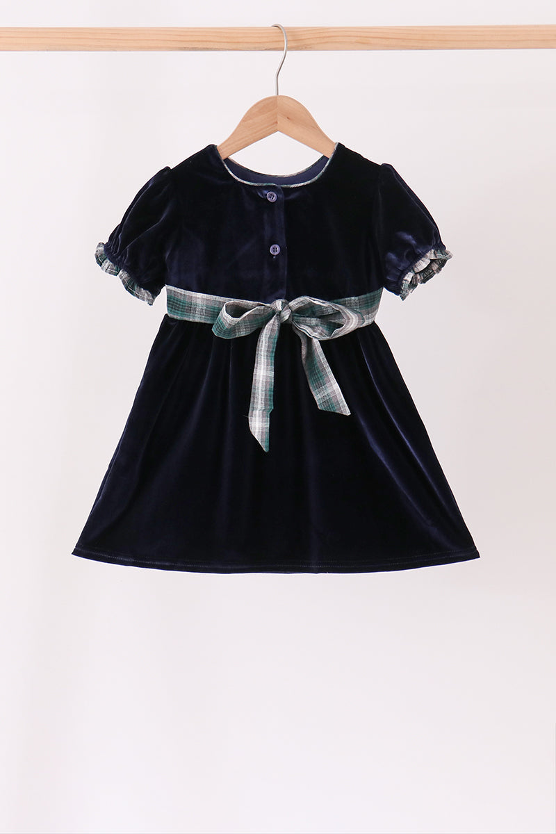 Navy plaid bow dress